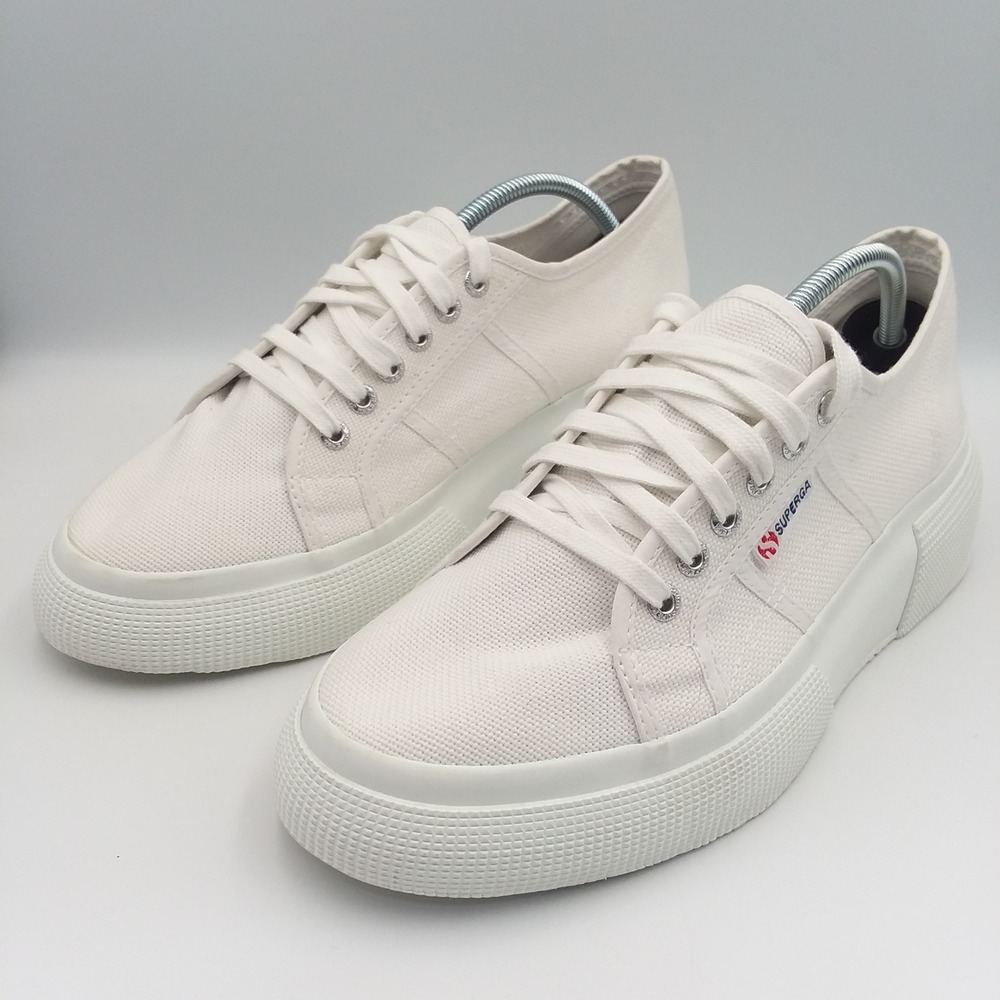 Superga Platform White Canvas Low Top Unisex Sneakers Women's 9.5 Men's 8 EU41